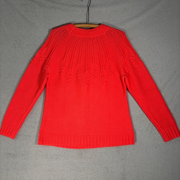 NWT‎ Talbots Women's Coral Red Knit Crew Neck Sweater Leaf Pattern Size L $99 - Picture 13 of 13